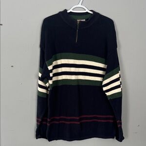 Men's Tip Top Classics Striped Zip-Up Sweater - Navy, Green, and White Large